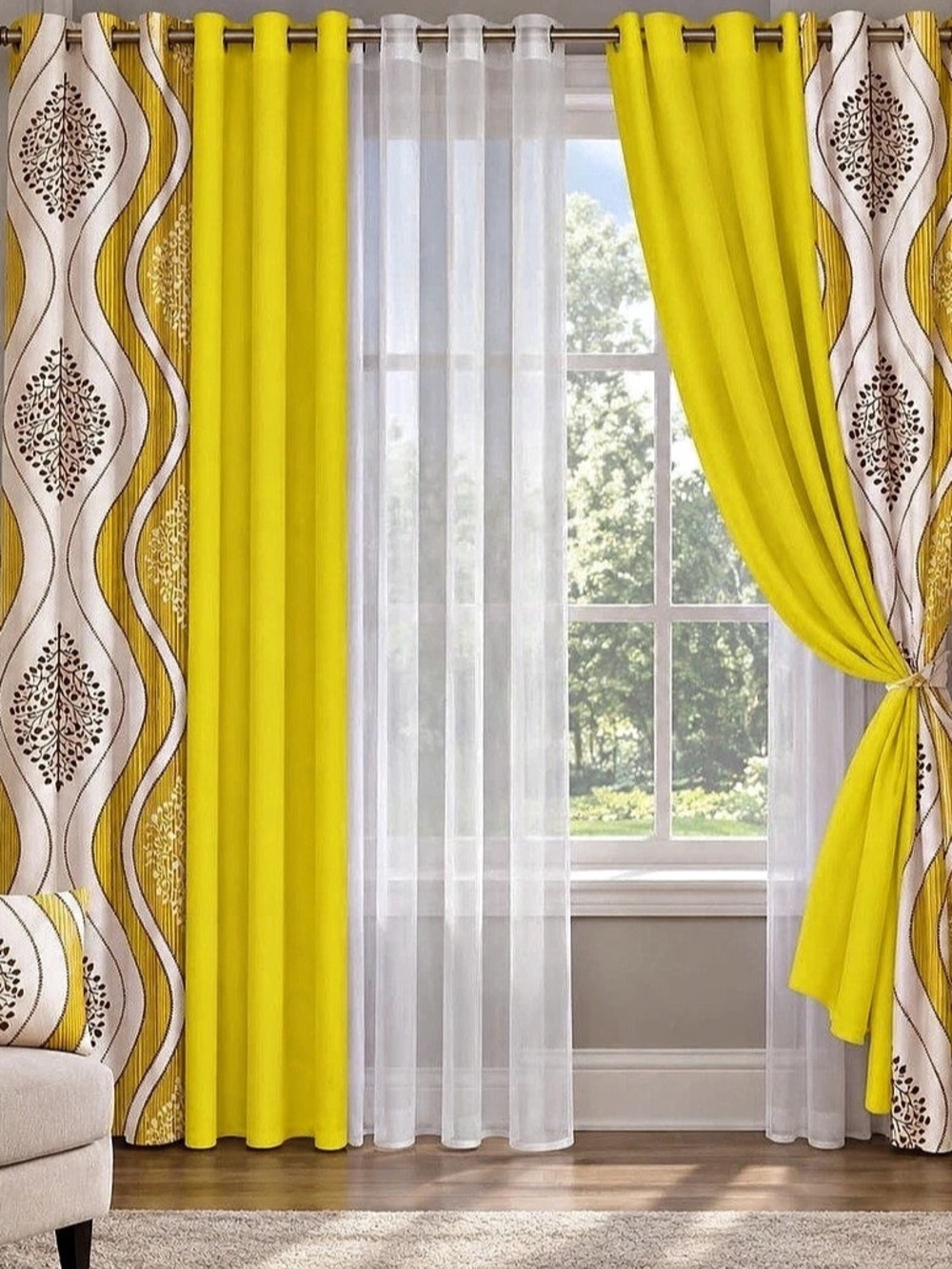 Yellow & White Geometric Curtains